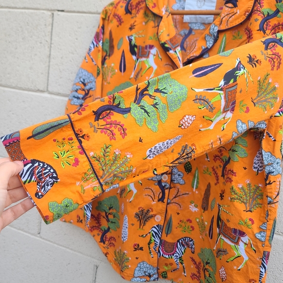 Printfresh x Anthropologie | Long Sleeve Sleep TOP in Orange Motif Size Small - Picture 8 of 10